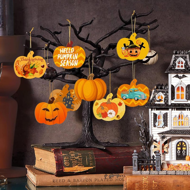 Sophena Wooden Pumpkins Ornaments to Paint Halloween Thanksgiving Decoration Cutouts Unfinished 24PCS 3.5 x 3 inches, DIY Blank Unfinished Pumpkin Wood Discs Ornament for Home Harvest Crafts Hanging Autumn De - Image 2